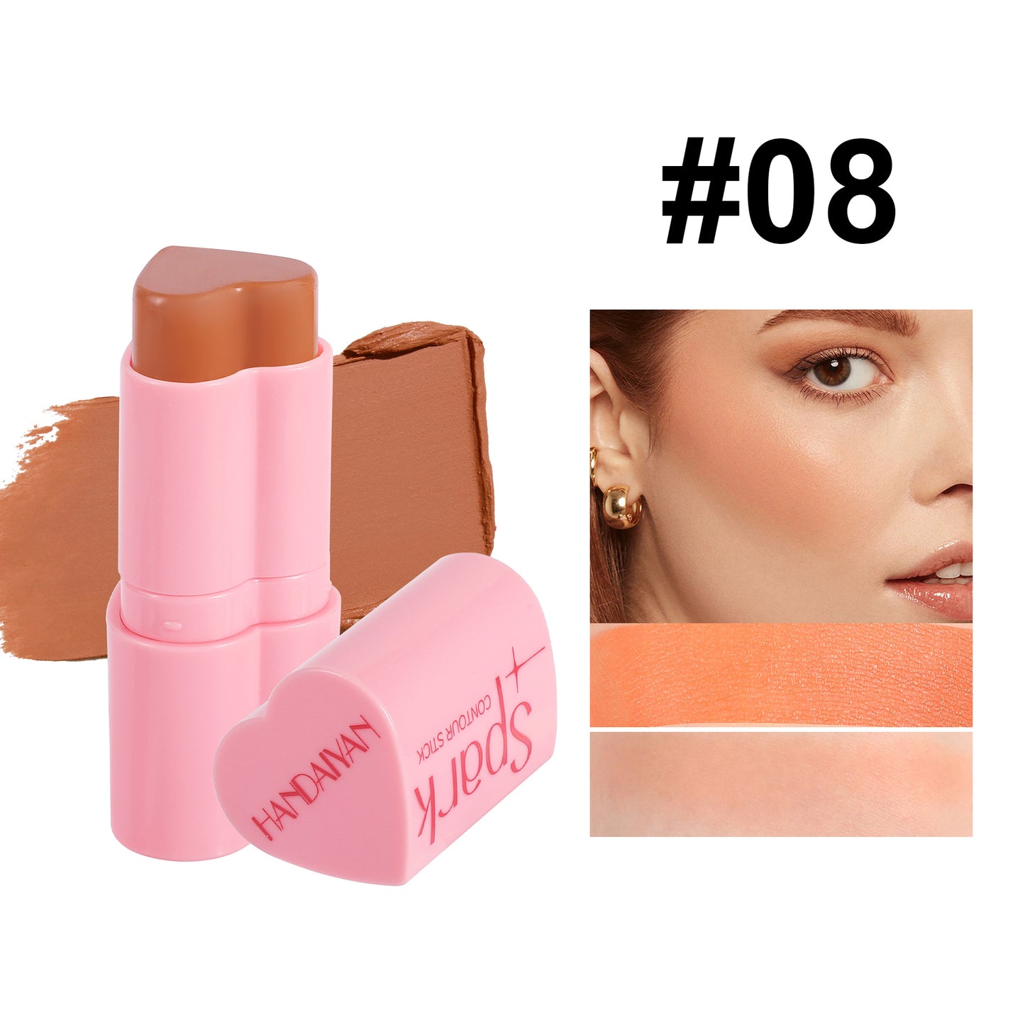 Handaiyan Love Heart Blush Stick Highlight Contour Face Brightening Pearlescent Blush