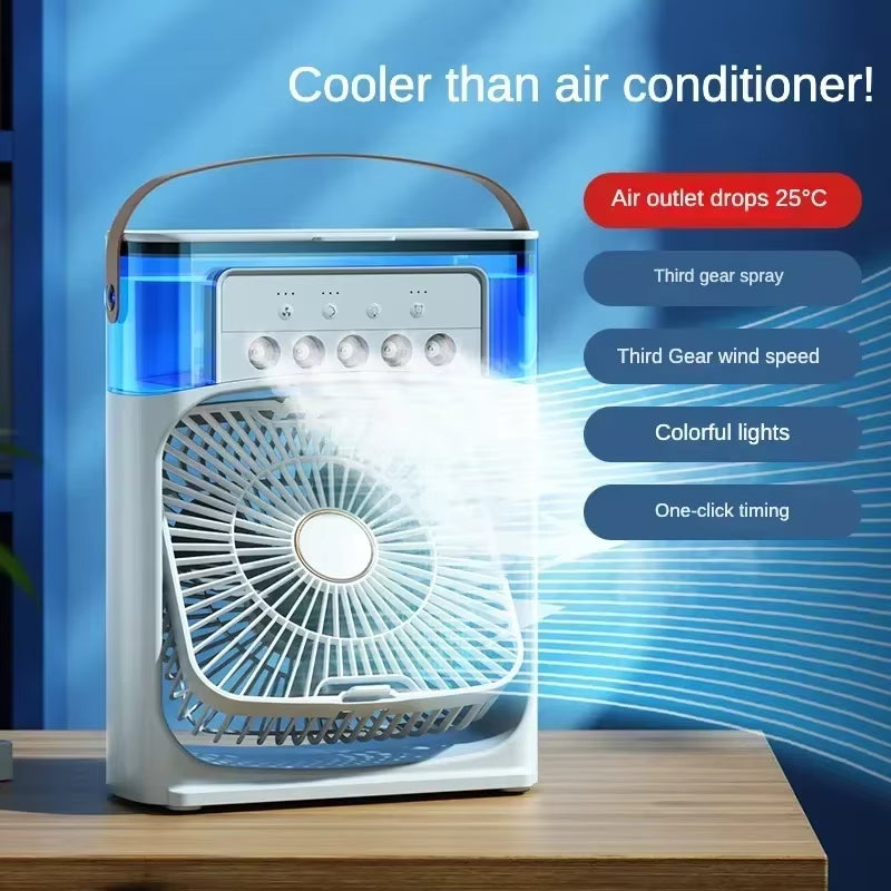 Mini Portable Humidifier Fan Air Conditioner Household Small Air Cooler Hydrocooling Portable Adjustment for Office 3 Speed Fan