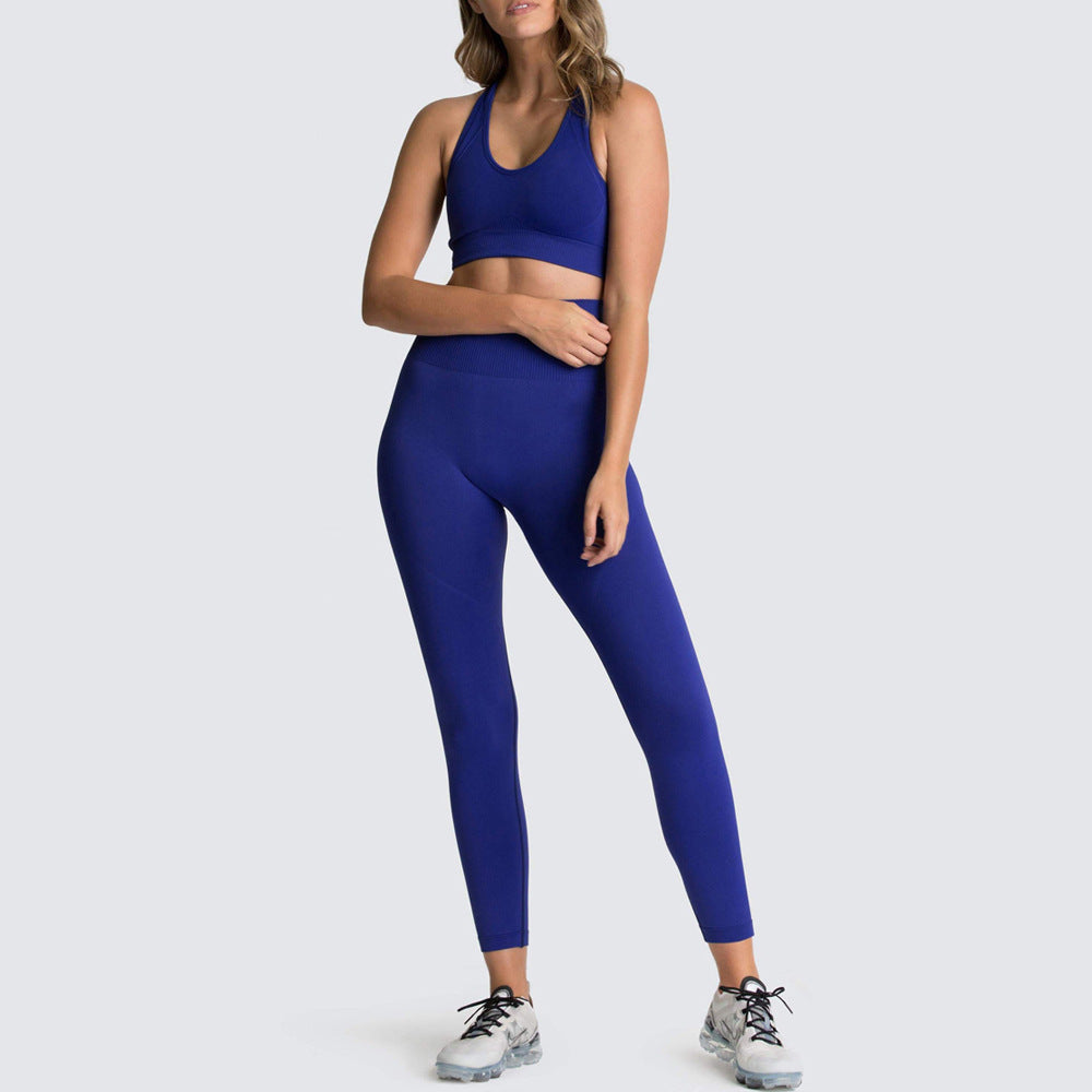 European and American seamless knitted slim fit hip raise moisture wicking sports workout clothes beauty back fitness bra yoga clothes suit