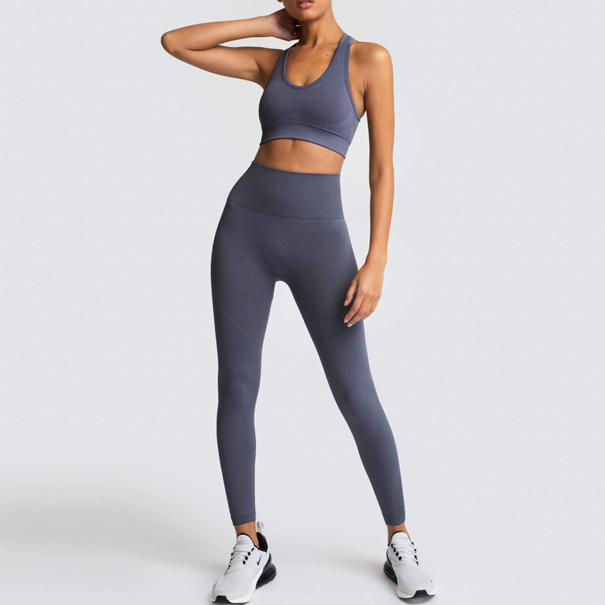 European and American seamless knitted slim fit hip raise moisture wicking sports workout clothes beauty back fitness bra yoga clothes suit