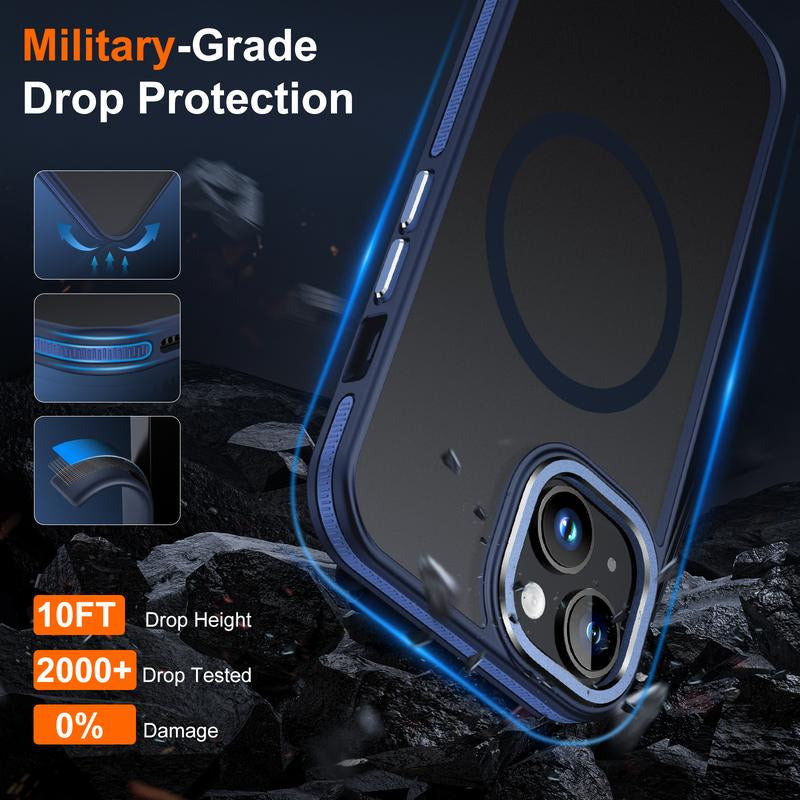Phone Case for Iphone 15, Protective Cellphone Case with 2 Tempered-Glass Screen Protectors Compatible with Magsafe, Military-Grade Protective Shockproof Slim Fit Phone Case for Iphone 15 Case