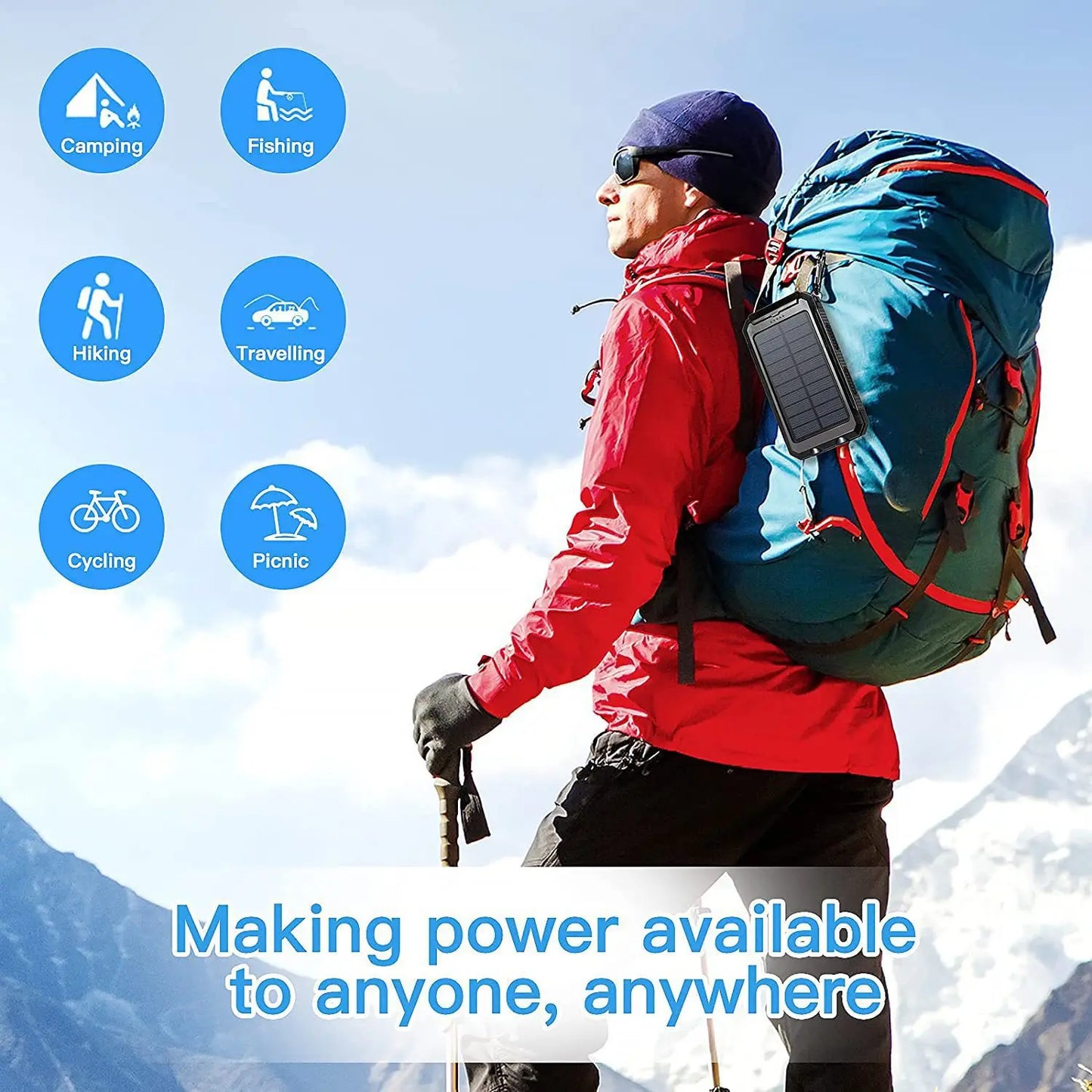 200000Mah Solar Power Bank Waterproof Large Capacity Powerbank Fast Charging External Battery with SOS for Iphone Samsung Xiaomi