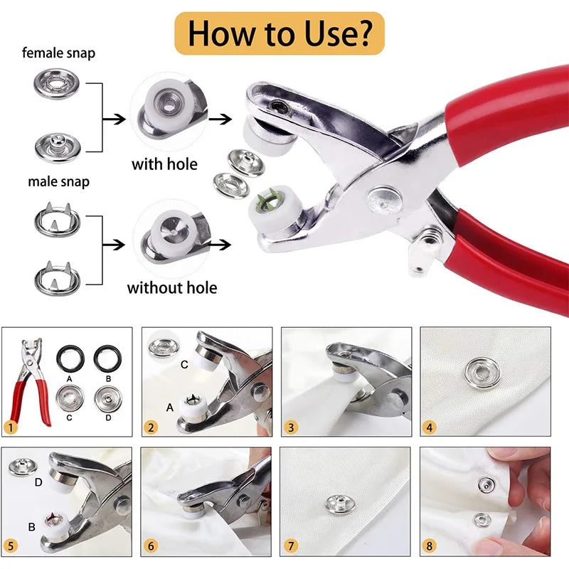 9.5Mm Metal Hollow Five-Claw Snap Button for Installing Clothes Bag Sewing and DIY Craft Hand Pliers Tool