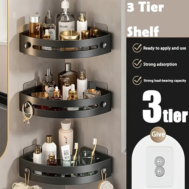 3-Pack Black Triangle Shower Caddy, 3-Tier Corner Shelves Shower Storage Rack, Drill Free Wall Mountshower Organizer, 40Lbs Load Capacity Bathroomaccessories Towels Hook Toiletries