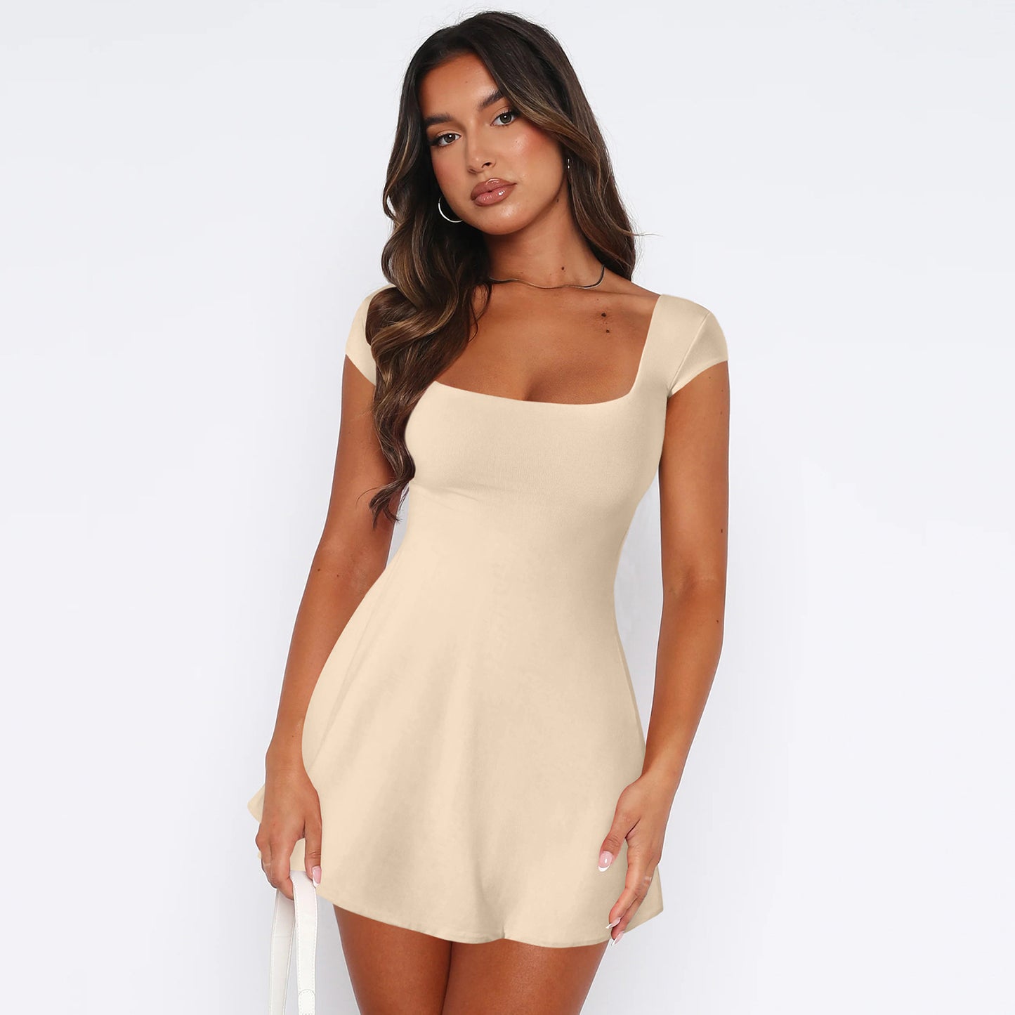 Elegant Square Collar Lace-Up Backless Summer Dress Women Sexy Waist-Trimming Hot Girl Dress
