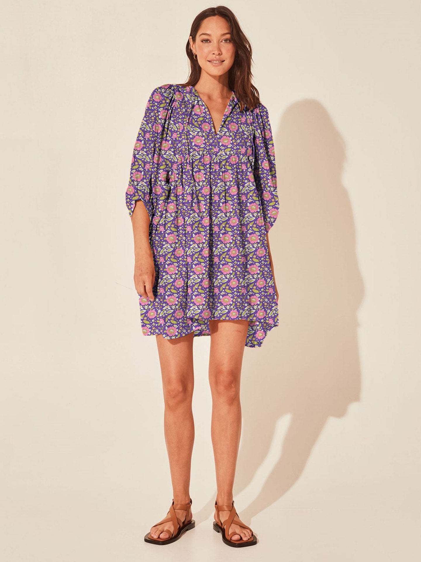 Vacation Style Floral Print Dress Women High Waist Lace-Up Casual Beach Skirt