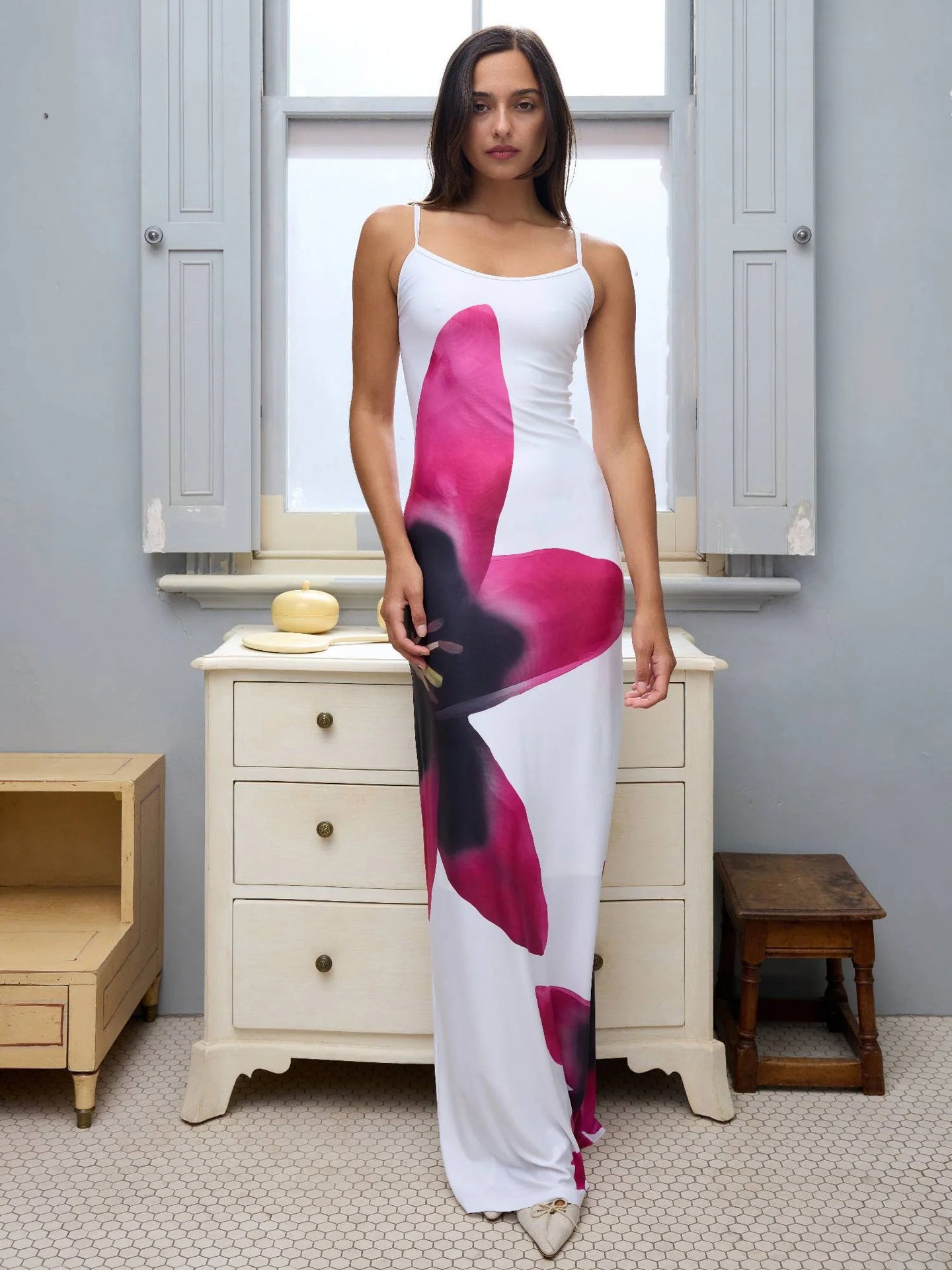 Summer Sexy Suspender Skirt Digital Print Slim High Waist Sheath Beach Travel Dress