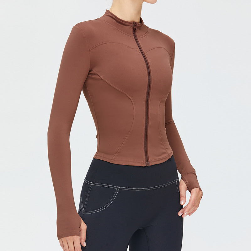 Autumn and Winter zipper yoga clothing top long sleeve women's running training slim stand collar sports jacket outdoor workout clothes