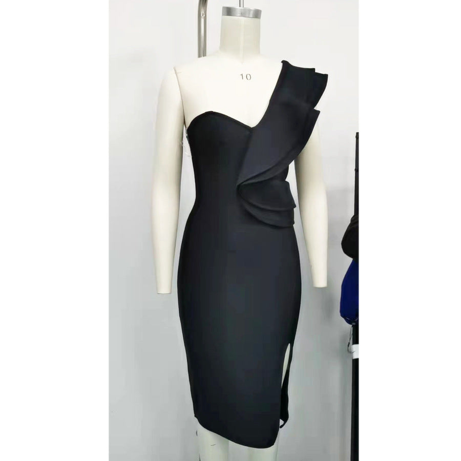 Bandage One-Piece Dress Women Slim-Fit Hip Skirt Summer Lace Black Evening Dress