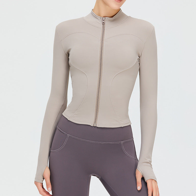 Autumn and Winter zipper yoga clothing top long sleeve women's running training slim stand collar sports jacket outdoor workout clothes