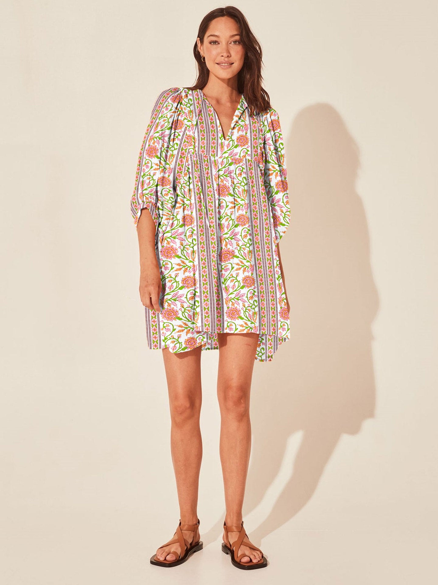 Vacation Style Floral Print Dress Women High Waist Lace-Up Casual Beach Skirt