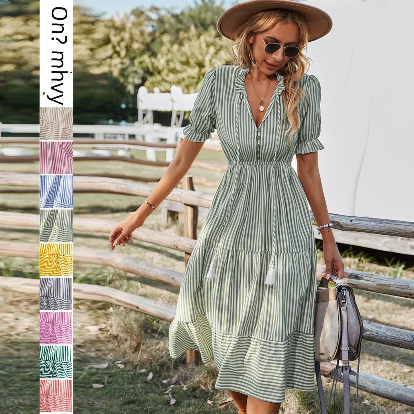 Striped Temperament Dress Women Summer Fashion Casual Elegant Design Dress 2025