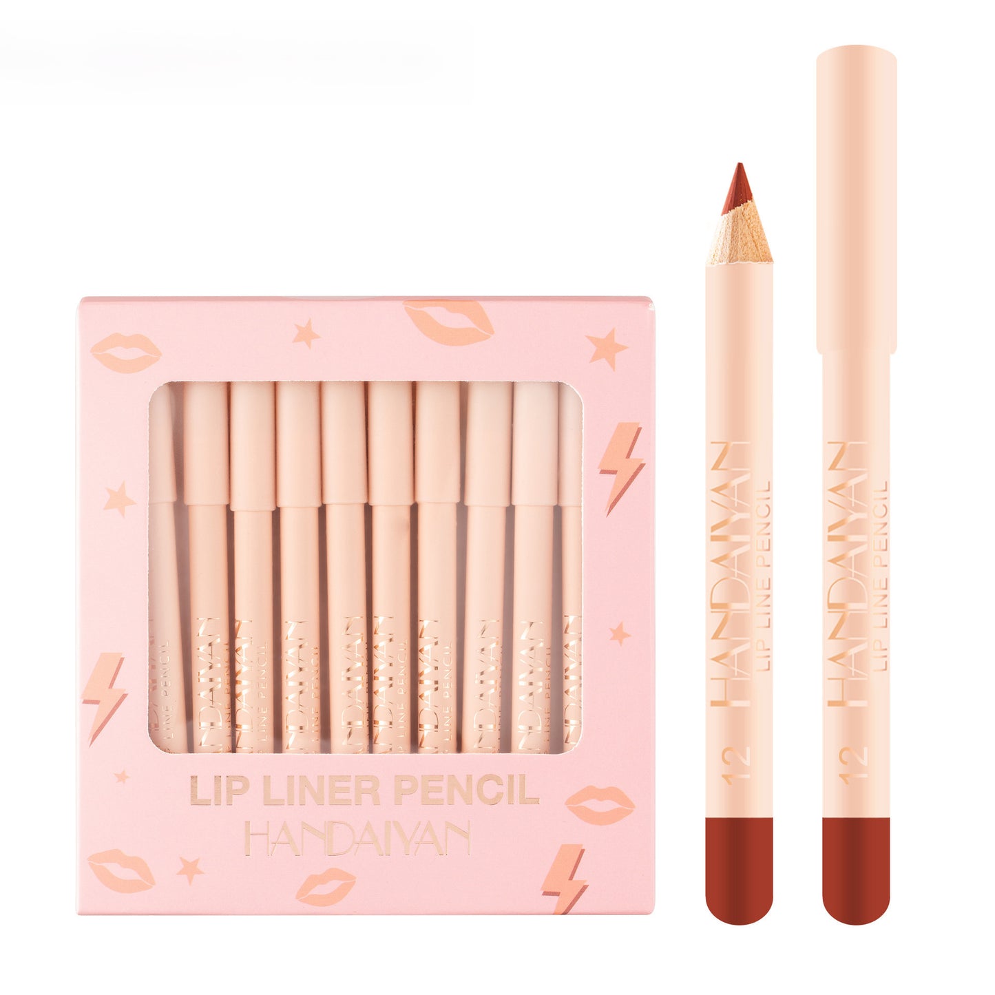 Handaiyan 12-Piece Matte Lip Liner Set Velvet Non-Fading Hook Line Lip Pencil