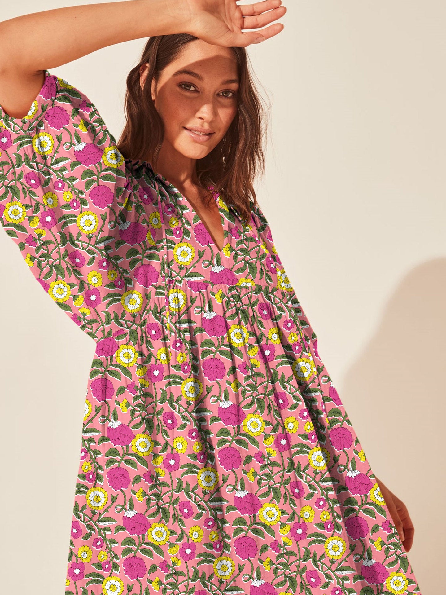 Vacation Style Floral Print Dress Women High Waist Lace-Up Casual Beach Skirt
