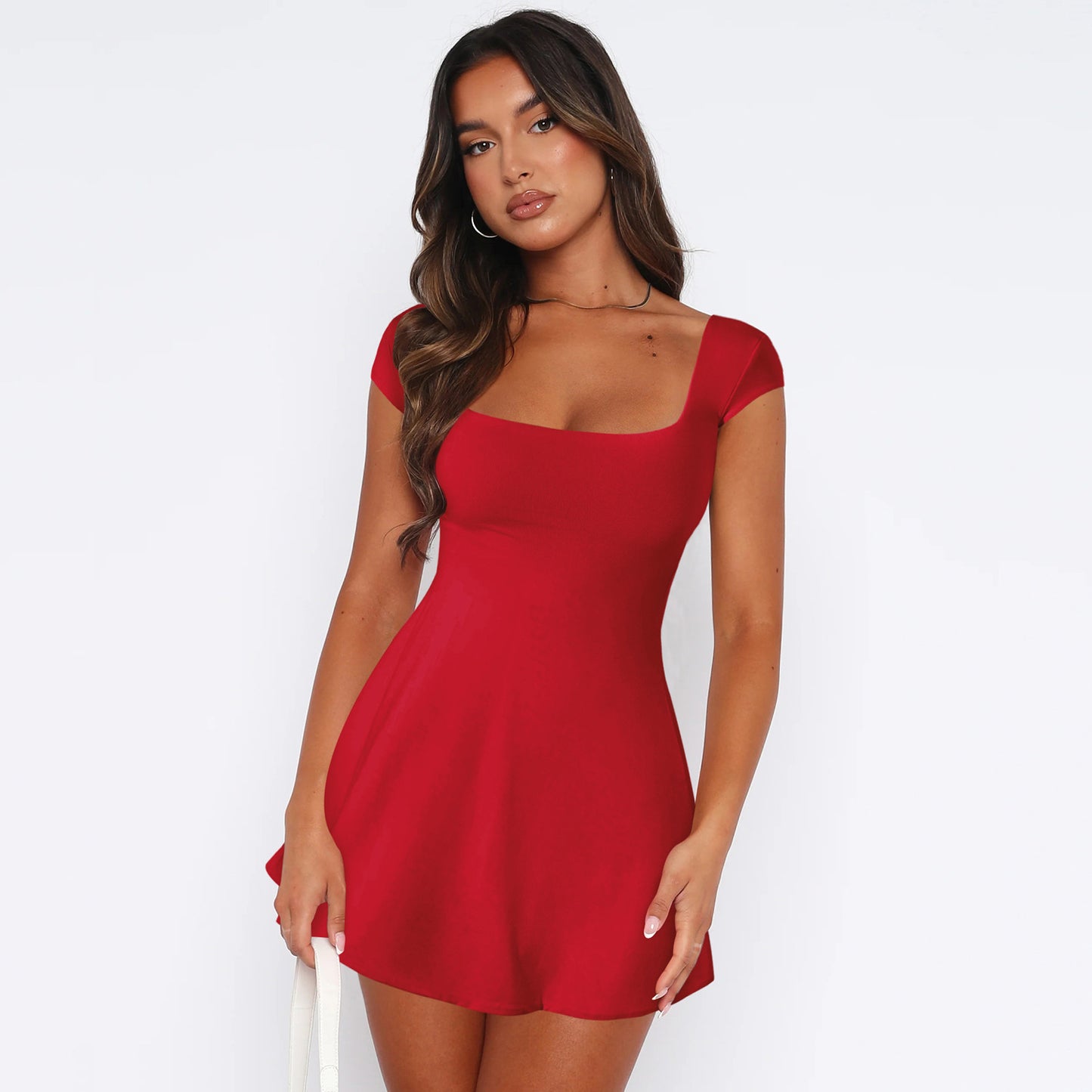 Elegant Square Collar Lace-Up Backless Summer Dress Women Sexy Waist-Trimming Hot Girl Dress