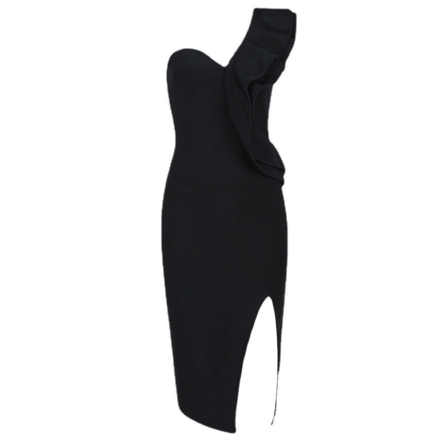 Bandage One-Piece Dress Women Slim-Fit Hip Skirt Summer Lace Black Evening Dress