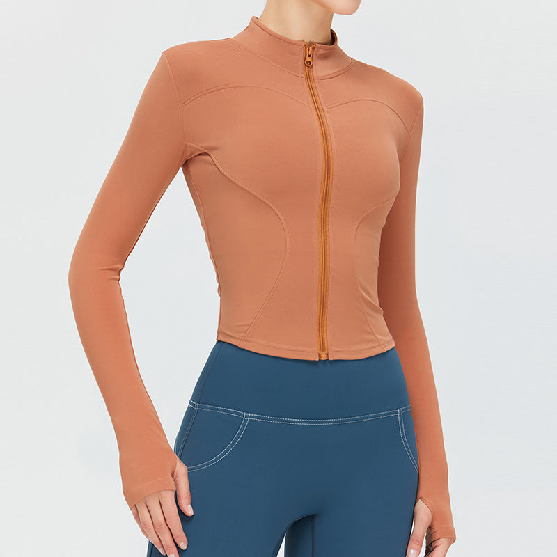 Autumn and Winter zipper yoga clothing top long sleeve women's running training slim stand collar sports jacket outdoor workout clothes