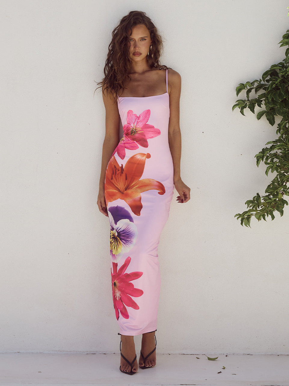 Summer Sexy Suspender Skirt Digital Print Slim High Waist Sheath Beach Travel Dress