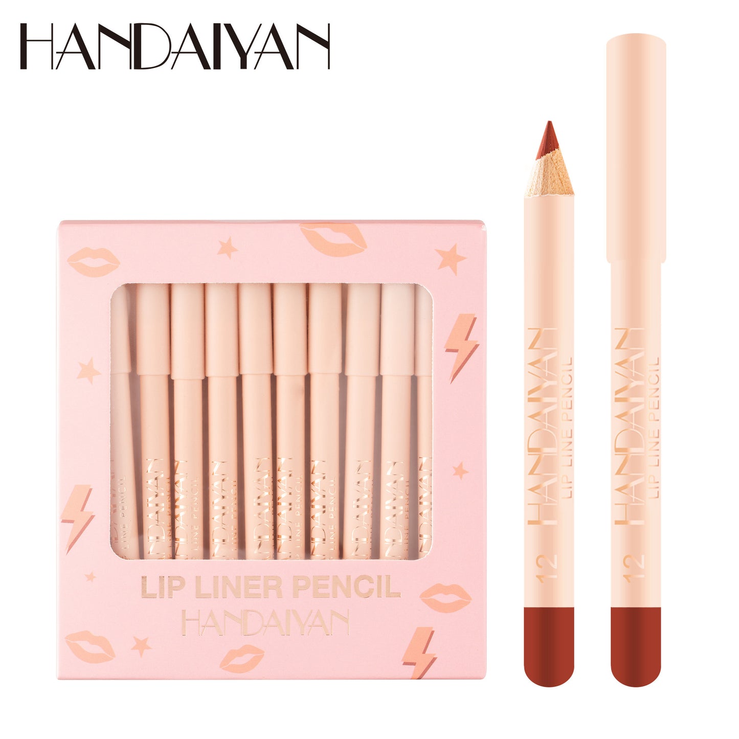 Handaiyan 12-Piece Matte Lip Liner Set Velvet Non-Fading Hook Line Lip Pencil