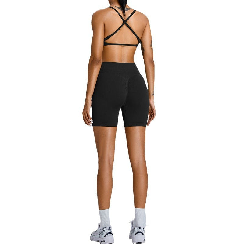 Seamless Yoga Suit Women Peach Hip Raise Shorts Dopamine Style Workout Outfit