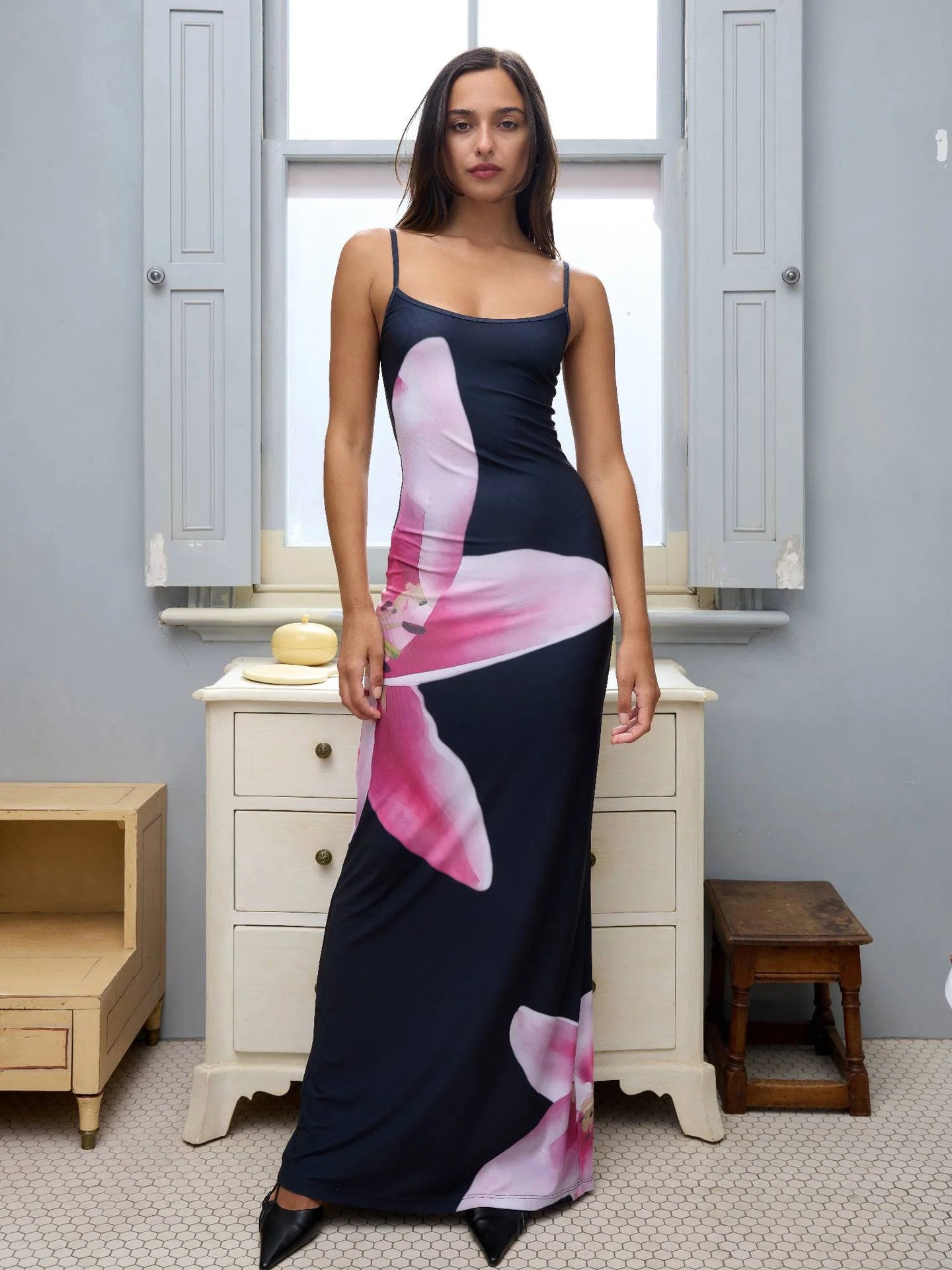 Summer Sexy Suspender Skirt Digital Print Slim High Waist Sheath Beach Travel Dress