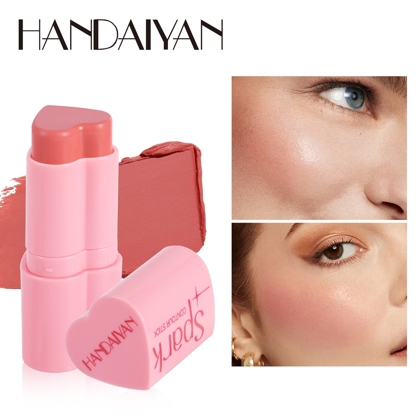 Handaiyan Love Heart Blush Stick Highlight Contour Face Brightening Pearlescent Blush