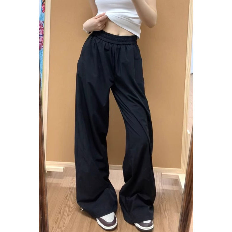 Korean style trendy workwear casual pants women's summer 2025 new cool rustling high waist straight retro wide leg sports pants