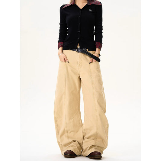 Stitching deconstruction design sense machete workwear casual pants women's summer new American retro loose wide-leg pants