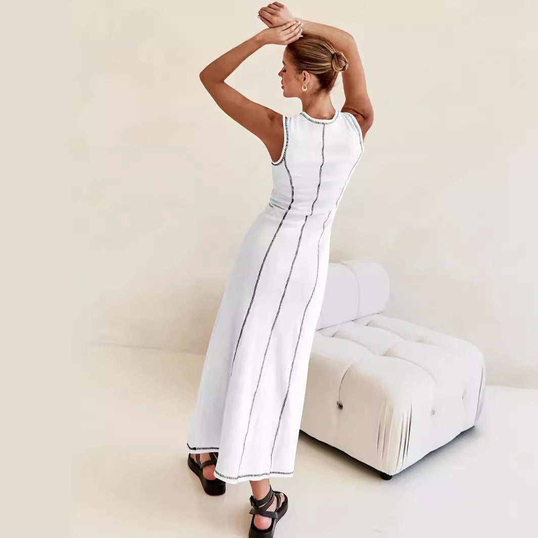 High-Grade Casual Sleeveless Vest Dress Women Contrasting Color Thread Summer Dress
