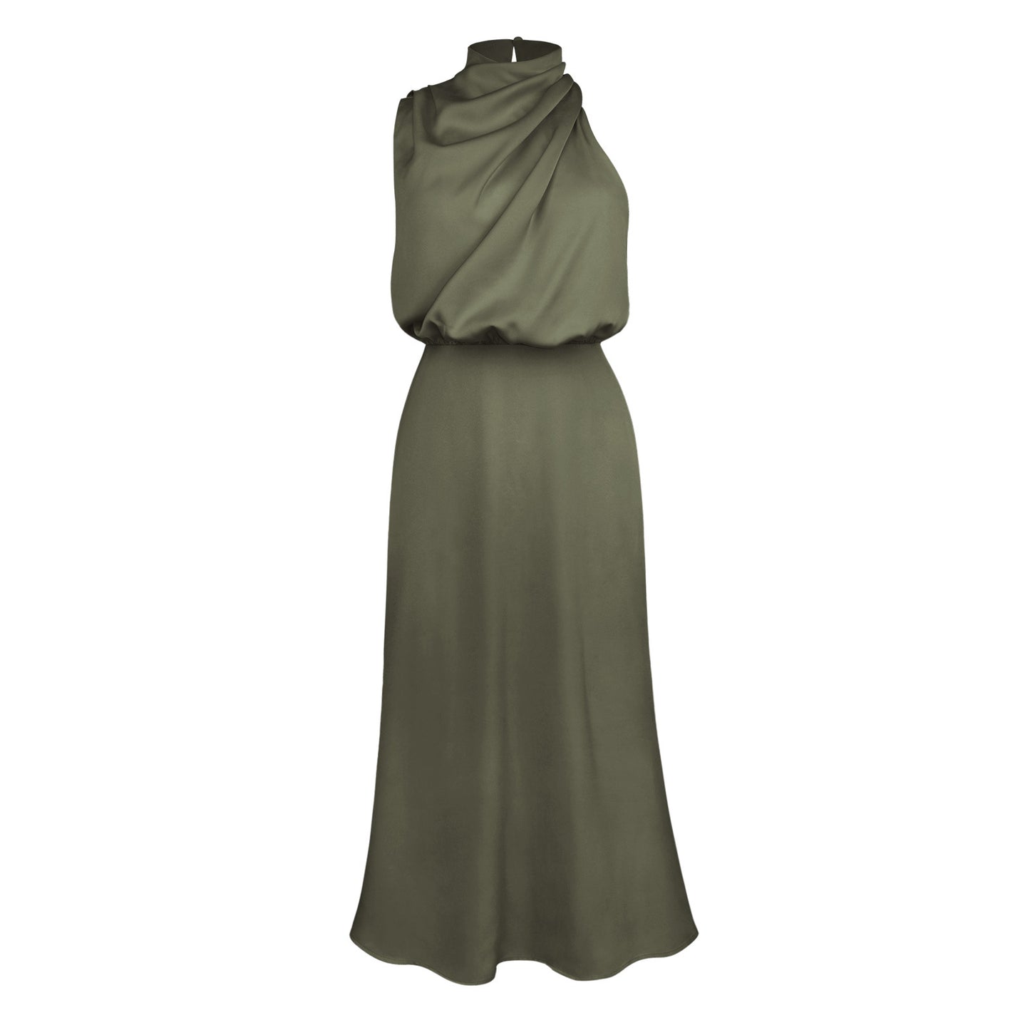 Celebrity Style Halter Satin Evening Dress Women Wedding Bridesmaid Mid-Length Dress 2024