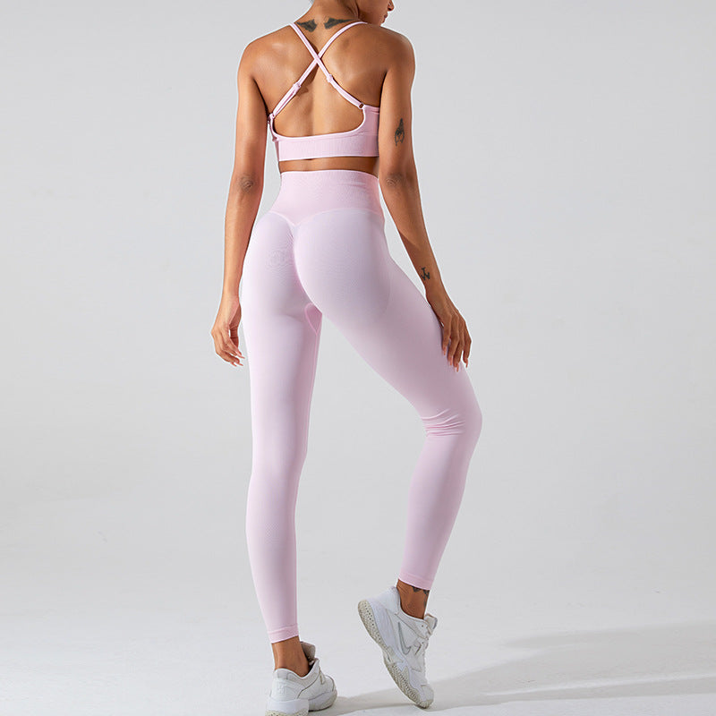 European and American new seamless yoga clothes suit women's cross beauty back exercise underwear Peach Hip Lift quick-drying yoga pants