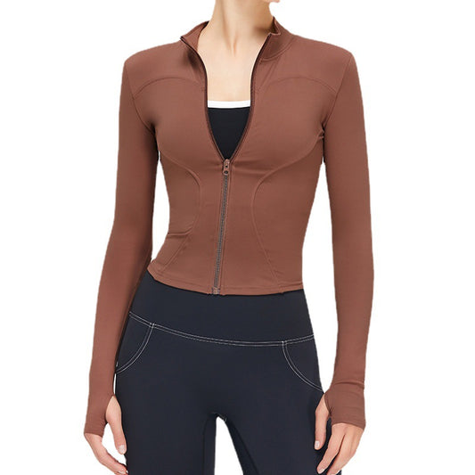 Quick-drying fitness clothes women's slim-fit sports top high elastic zipper yoga clothes long sleeve stand collar yoga jacket