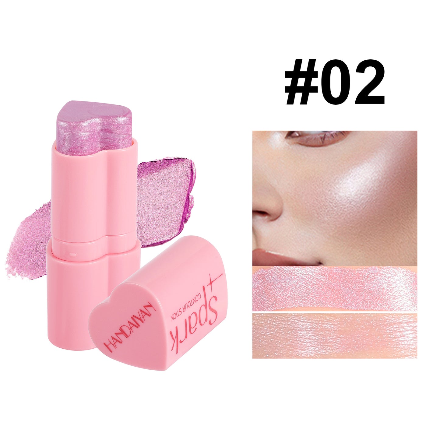 Handaiyan Love Heart Blush Stick Highlight Contour Face Brightening Pearlescent Blush
