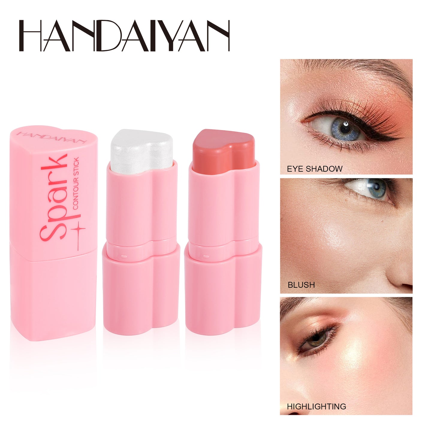 Handaiyan Love Heart Blush Stick Highlight Contour Face Brightening Pearlescent Blush