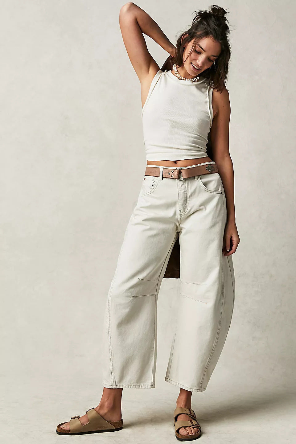 2025 new European and American Vintage trendy casual straight jeans women's loose all-matching design wide-leg pants