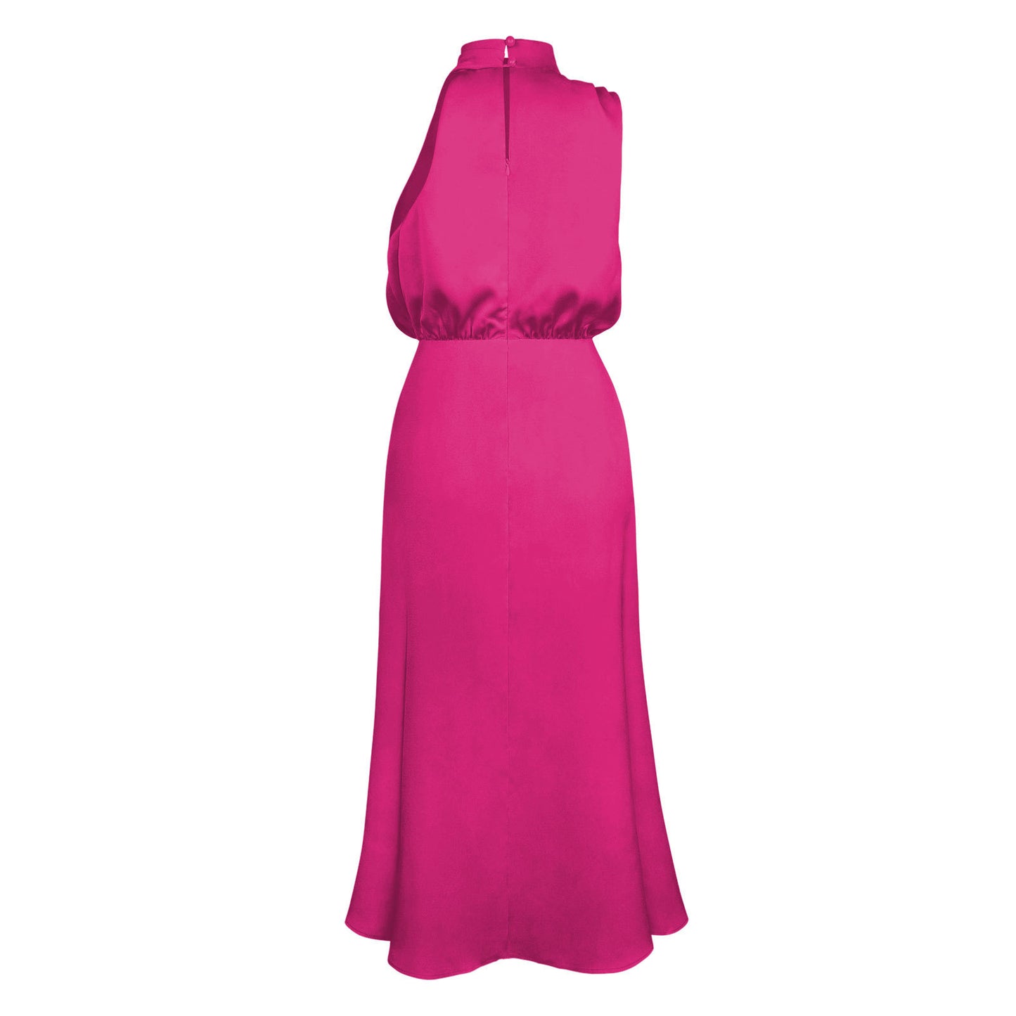Celebrity Style Halter Satin Evening Dress Women Wedding Bridesmaid Mid-Length Dress 2024