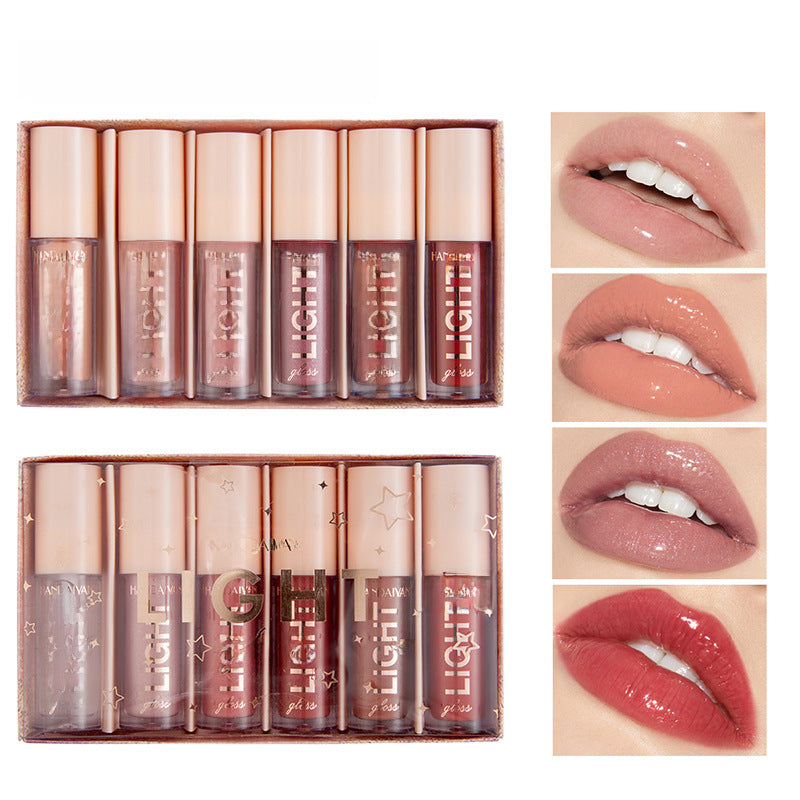 Handaiyan 6-Piece Mirror Water-Light Lip Gloss Set Glass Liquid Lipstick Gift Box