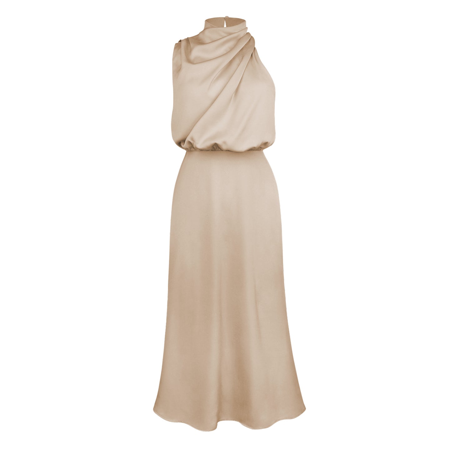 Celebrity Style Halter Satin Evening Dress Women Wedding Bridesmaid Mid-Length Dress 2024