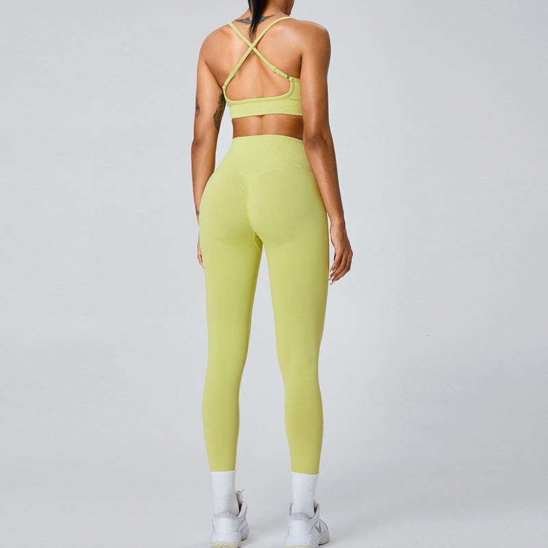 European and American new seamless yoga clothes suit women's cross beauty back exercise underwear Peach Hip Lift quick-drying yoga pants