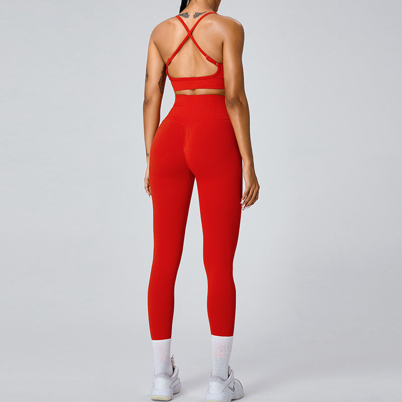 European and American new seamless yoga clothes suit women's cross beauty back exercise underwear Peach Hip Lift quick-drying yoga pants