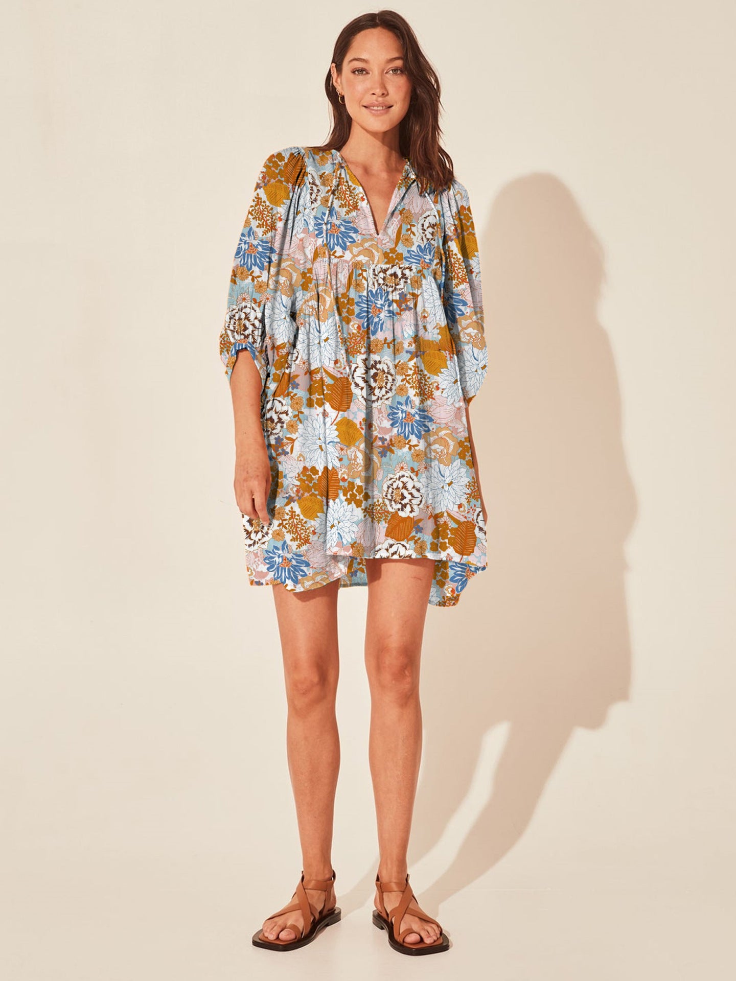 Vacation Style Floral Print Dress Women High Waist Lace-Up Casual Beach Skirt
