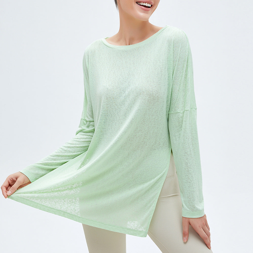Cool sunscreen lightweight quick-drying yoga blouse T-shirt women's loose breathable workout top sports long sleeve yoga wear