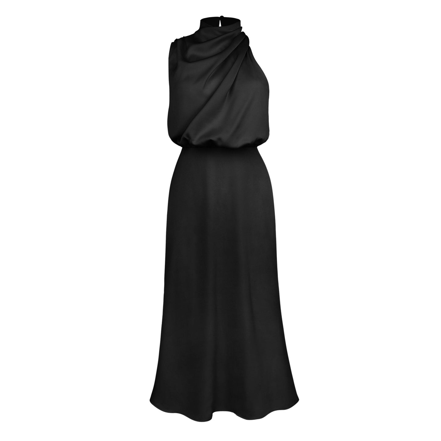 Celebrity Style Halter Satin Evening Dress Women Wedding Bridesmaid Mid-Length Dress 2024