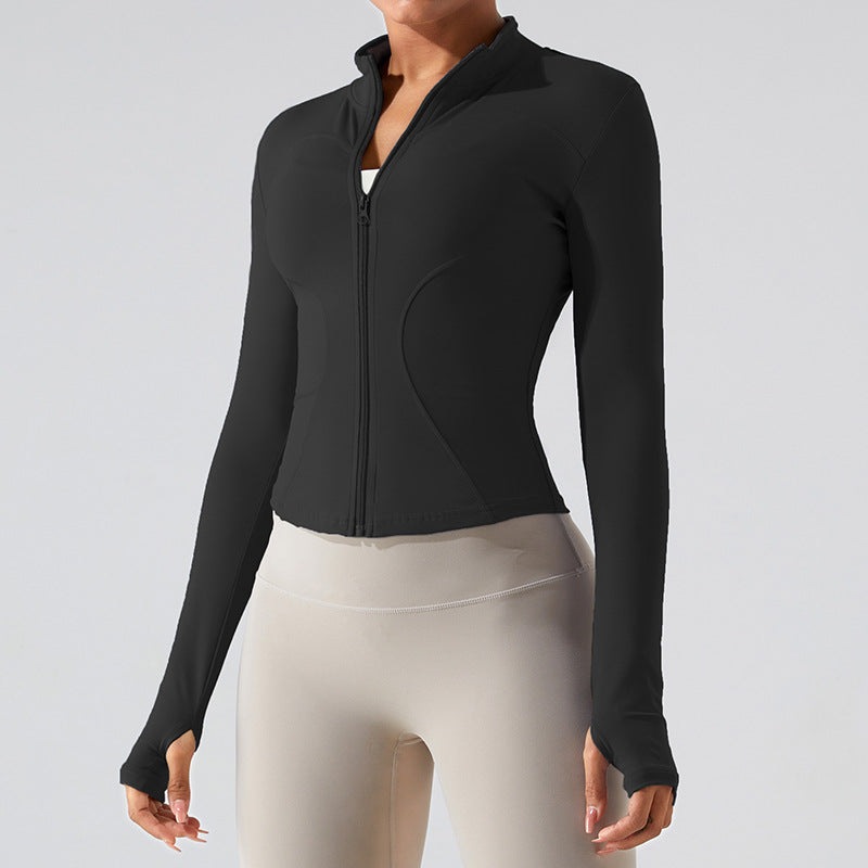 Autumn and Winter zipper yoga clothing top long sleeve women's running training slim stand collar sports jacket outdoor workout clothes