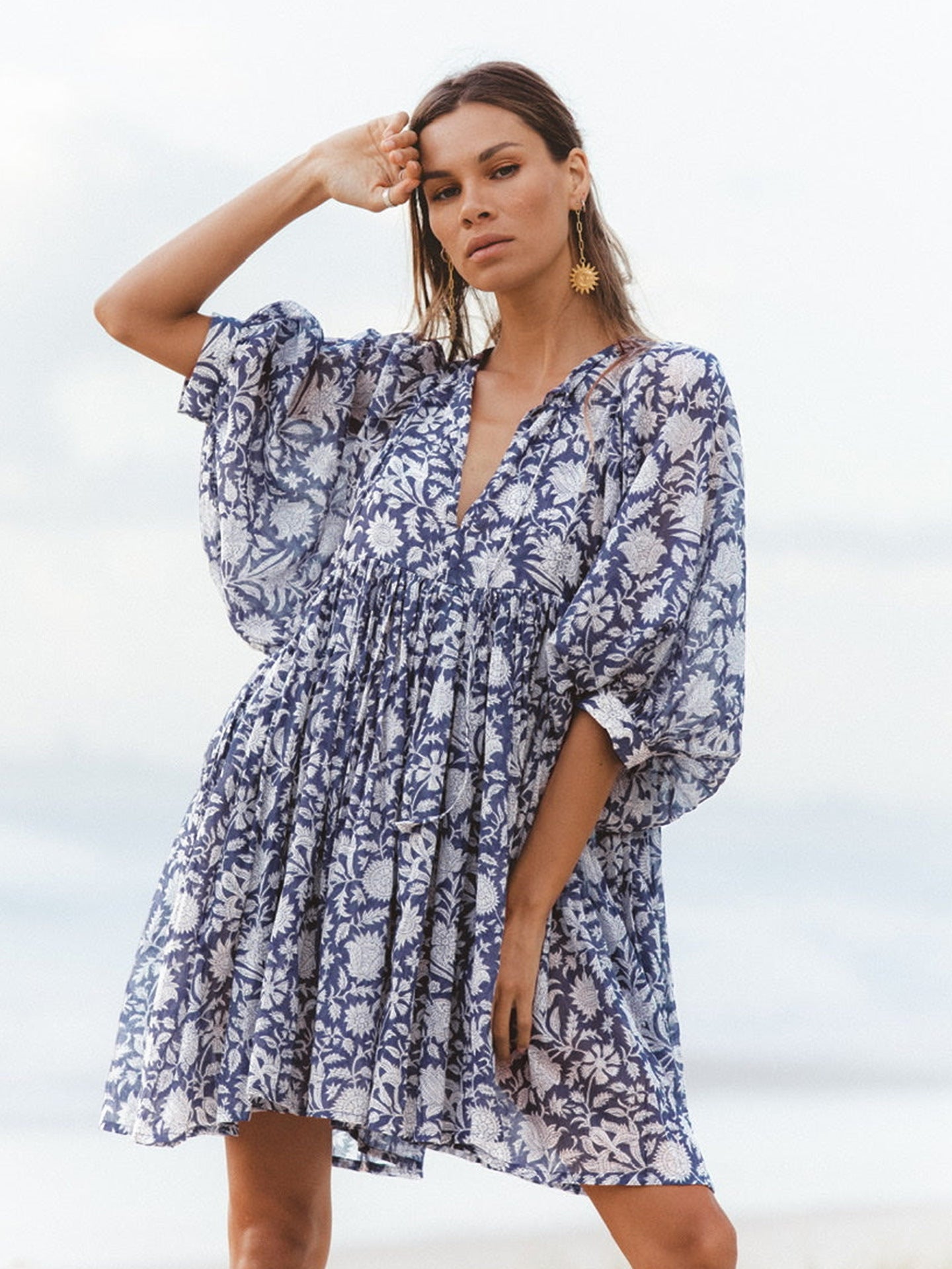 Vacation Style Floral Print Dress Women High Waist Lace-Up Casual Beach Skirt