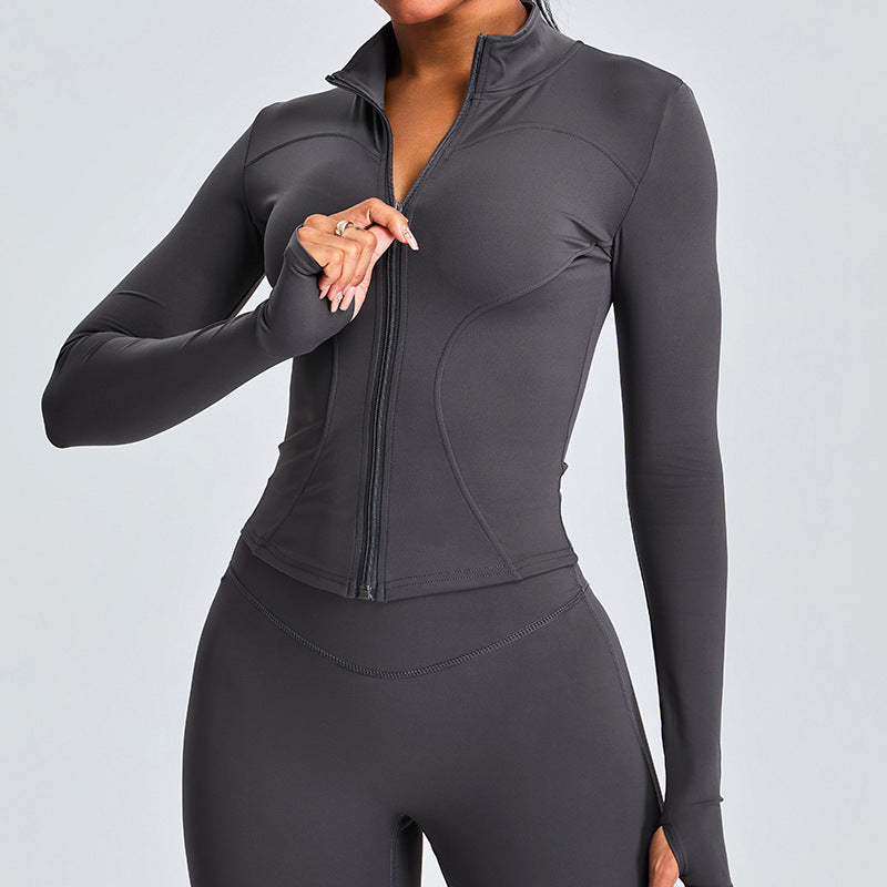 Autumn and Winter zipper yoga clothing top long sleeve women's running training slim stand collar sports jacket outdoor workout clothes