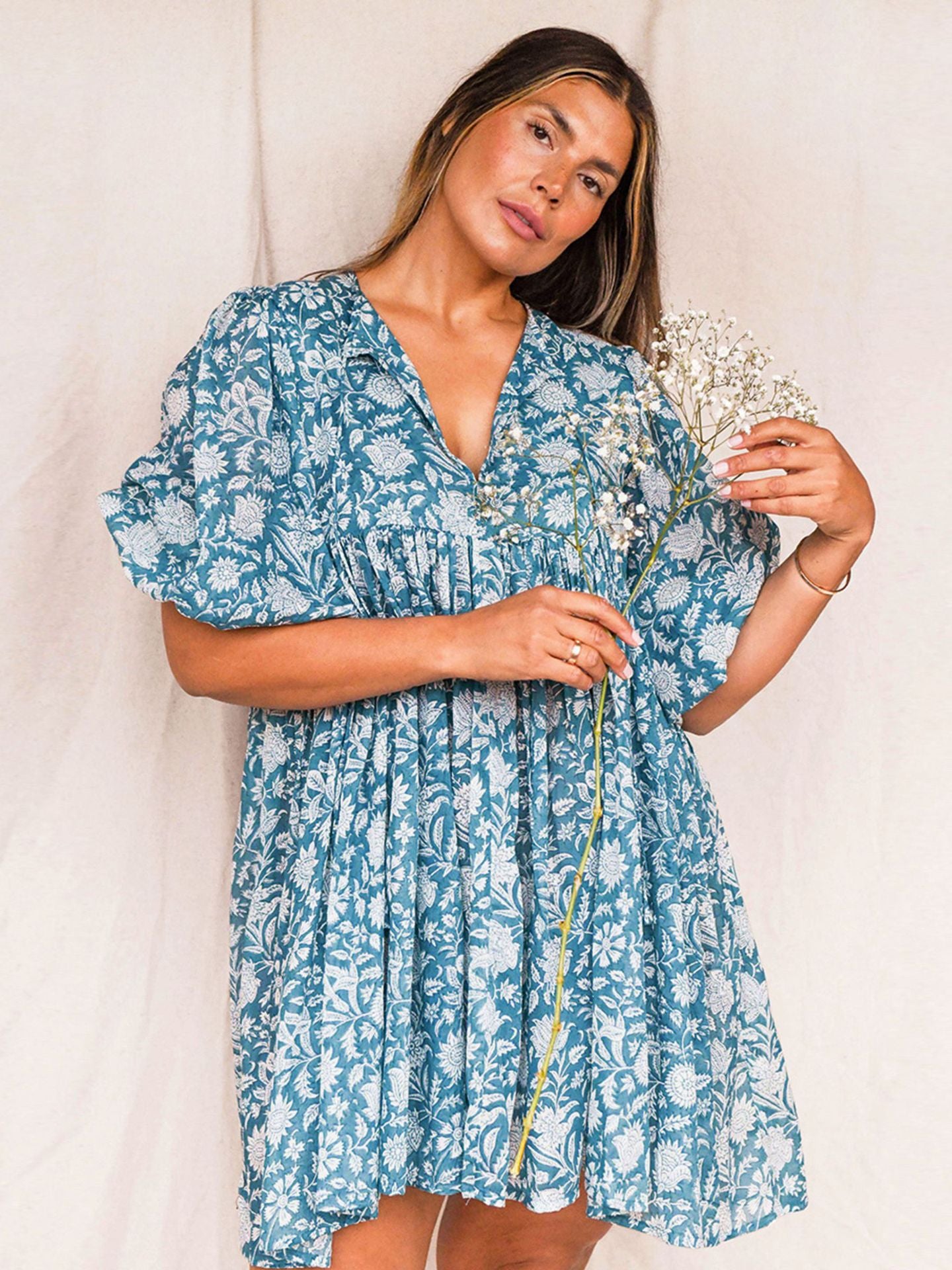 Vacation Style Floral Print Dress Women High Waist Lace-Up Casual Beach Skirt