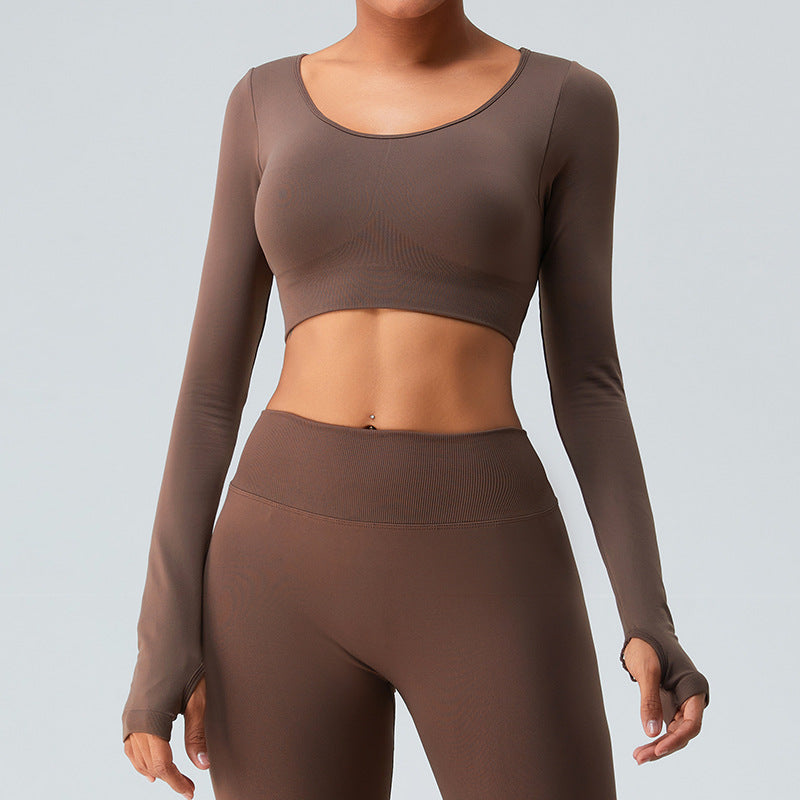 New European and American quick-drying seamless long sleeve yoga wear women's cross back yoga jacket running sports workout clothes