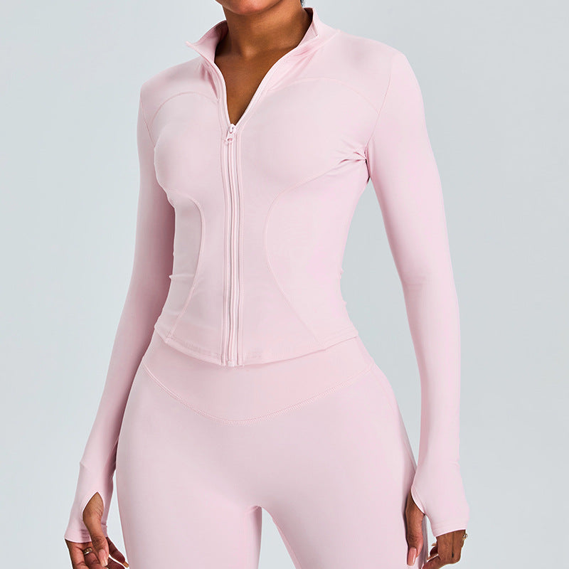 Quick-drying fitness clothes women's slim-fit sports top high elastic zipper yoga clothes long sleeve stand collar yoga jacket