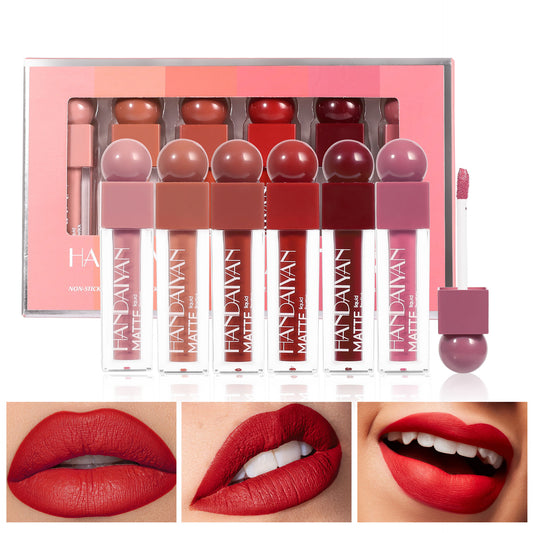 Handaiyan Matte Lip Gloss 6-Piece Set Long Lasting Waterproof No-Transfer Lip Glaze